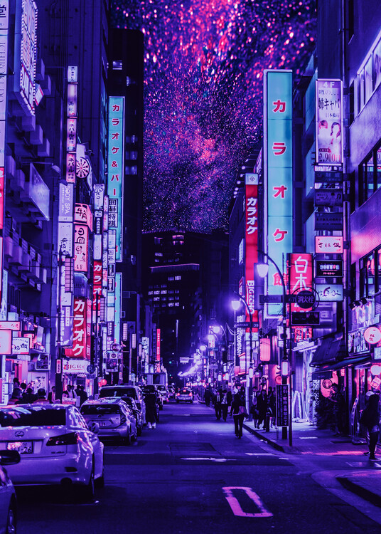 Poster Neon Night City In Japan