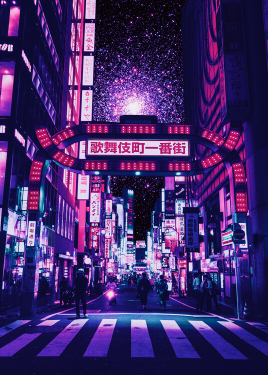 Poster Neon Night City In Japan
