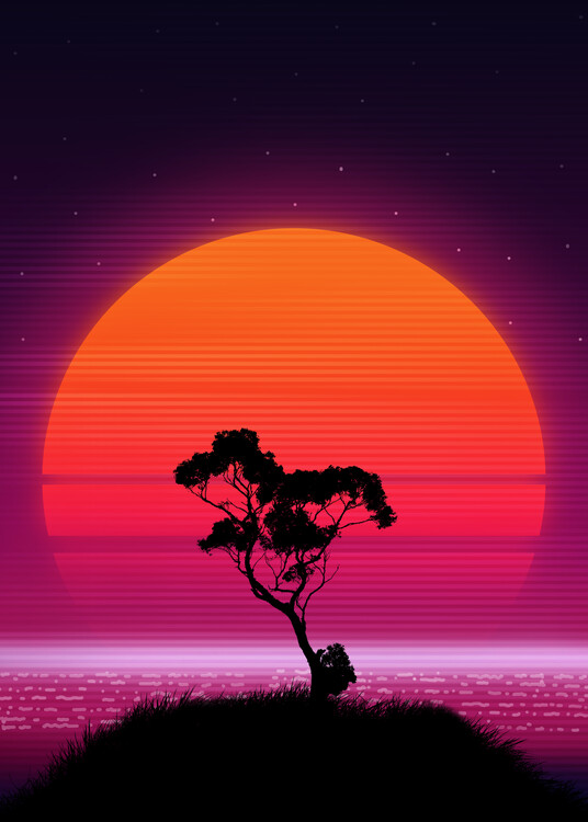 Poster 80s Palm tree Sunset