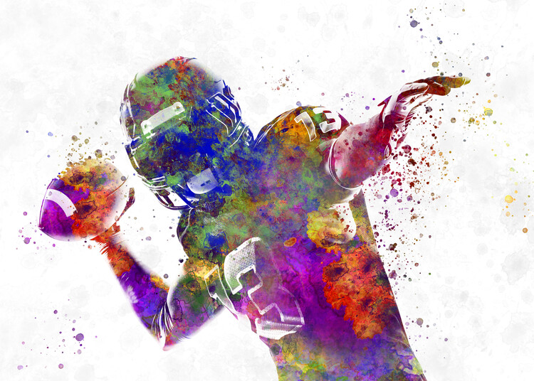 Poster American football player in watercolor
