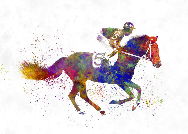 Poster Horse racing in watercolor