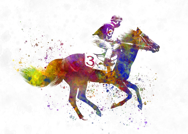 Poster Horse racing in watercolor