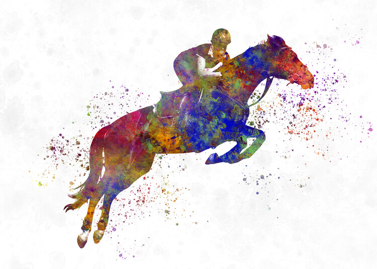 Poster Horse racing in watercolor