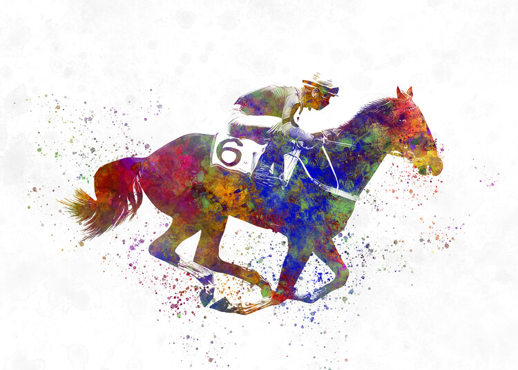 Poster Horse racing in watercolor