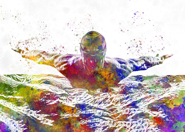 Poster Swimmer in watercolor