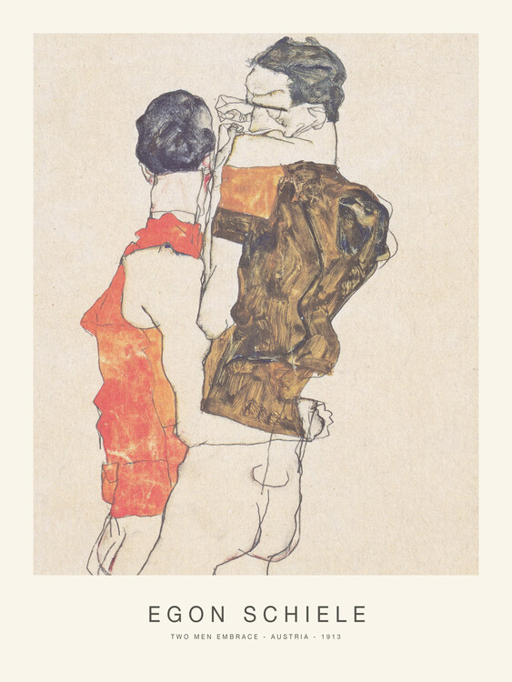 Canvas Print Two Men Embrace / Gay Couple (Special Edition Male Nude) - Egon Schiele