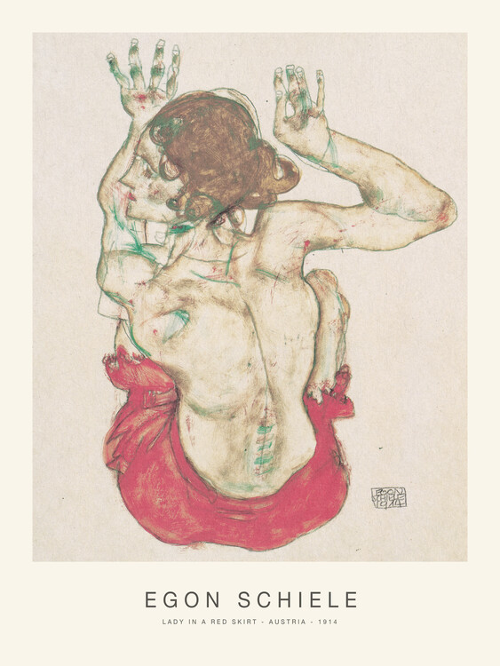 Poster Lady in a Red Skirt (Special Edition Female Nude) - Egon Schiele