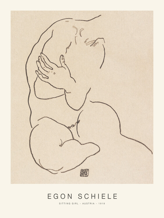 Poster Sitting Girl / Female Nude (Special Edition Erotic Sketch) - Egon Schiele