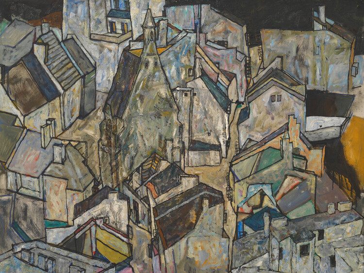 Sticker The Middle of Town (Vintage Cityscape) - Egon Schiele