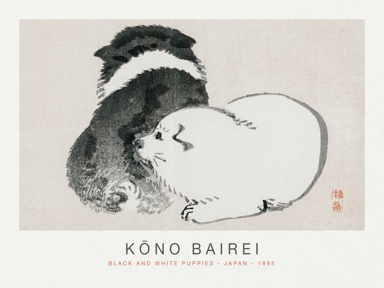 Plakát Black & White Puppies (Special Edition Japandi) - Kōno Bairei