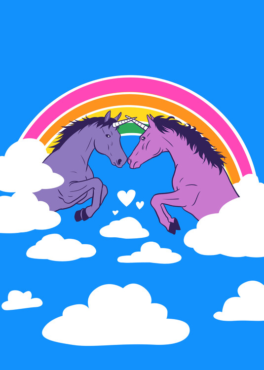 Poster Unicorns under the rainbow