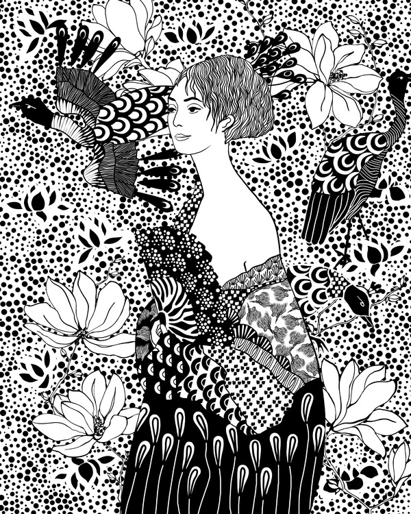Poster Dame mit Fächer (Lady with a fan)