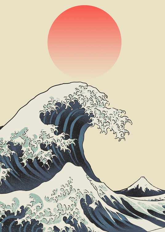 Poster The great Wave under the red sun