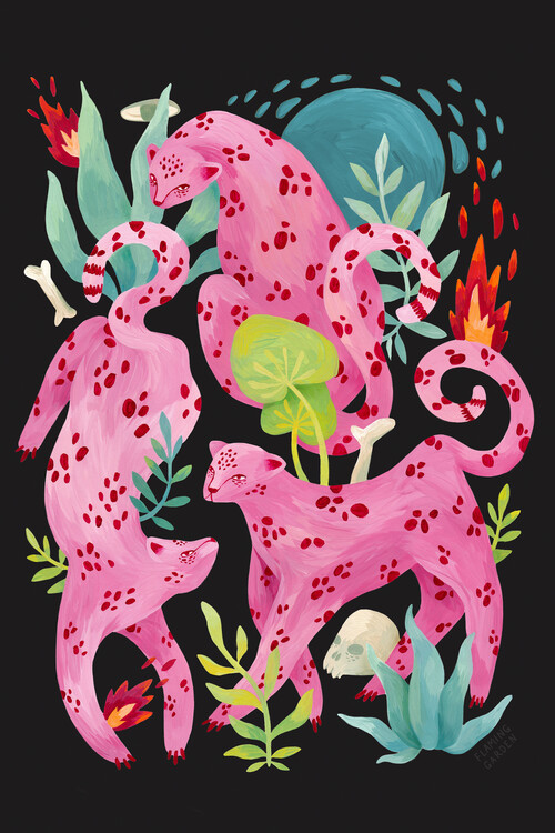 Poster Flaming Garden - Pink Leopards