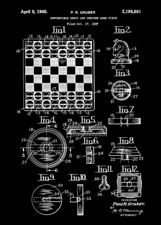 Poster 1940 Vintage Chess And Checker Game Patent Art