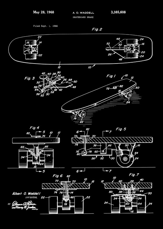 Canvas-taulu Vintage Skateboard Break Patent 1968