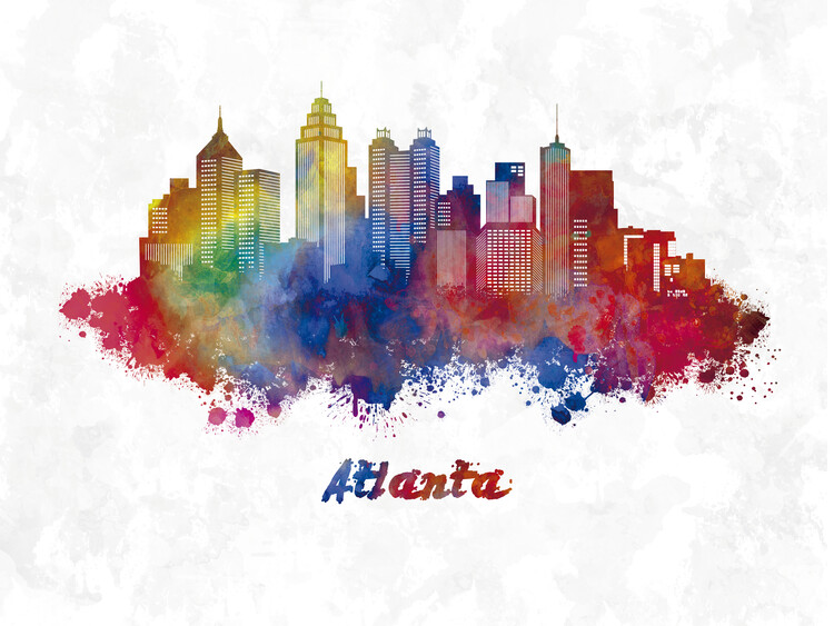 Poster Atlanta skyline in watercolor