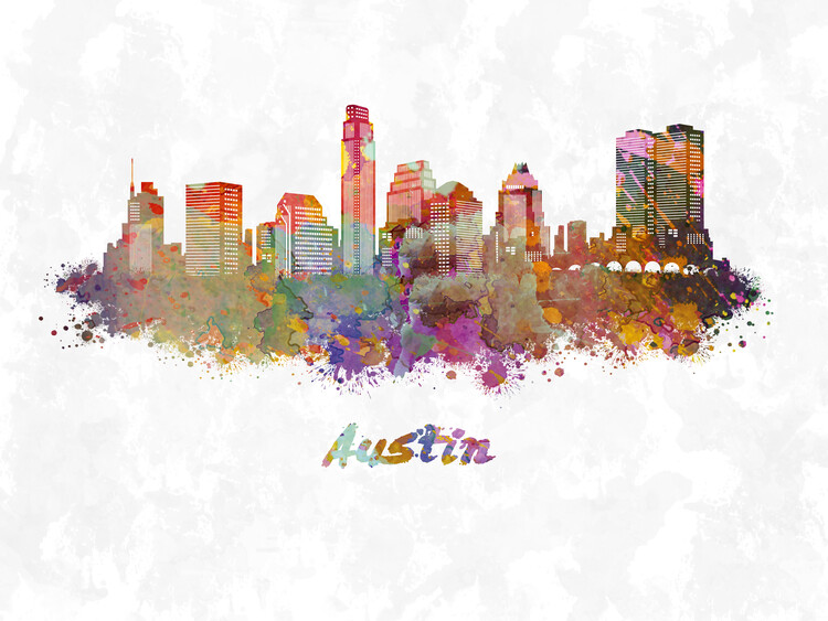 Poster Austin skyline in watercolor