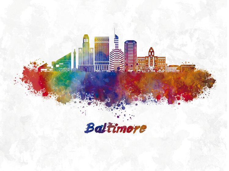 Poster Baltimore skyline in watercolor