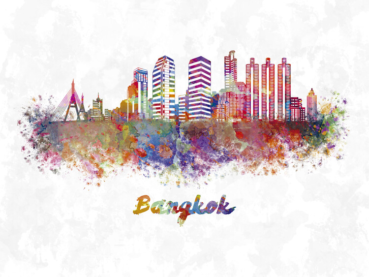 Poster Bangkok skyline in watercolor