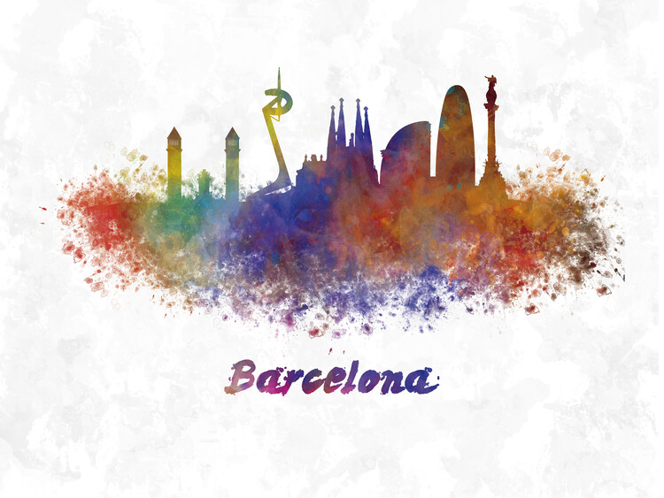 Poster Barcelona skyline in watercolor