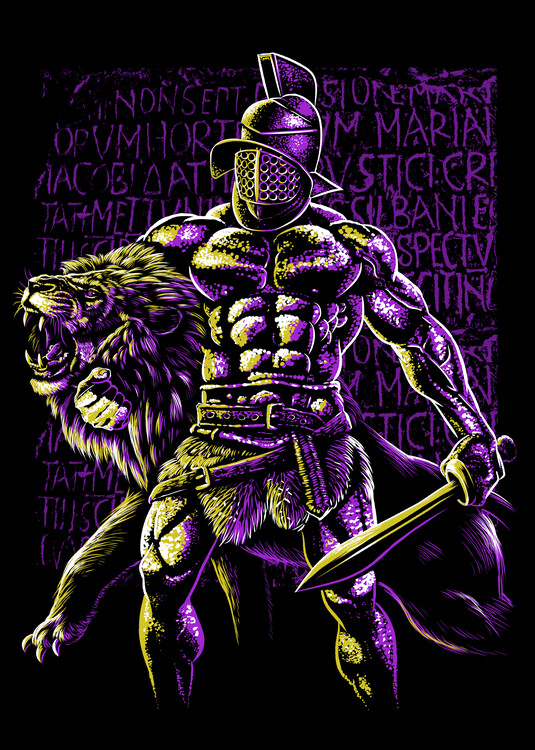 Плакат retro bodybuilder vs lion