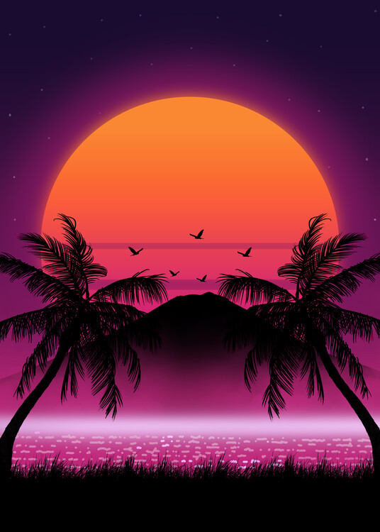 Poster 80s Palm tree Sunset