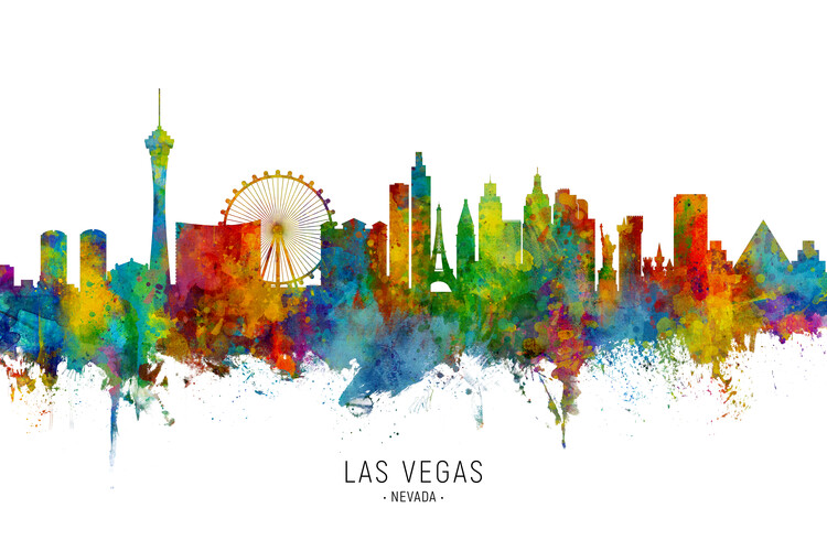 Плакат Las Vegas Nevada USA Skyline Cityscape Painting Watercolour