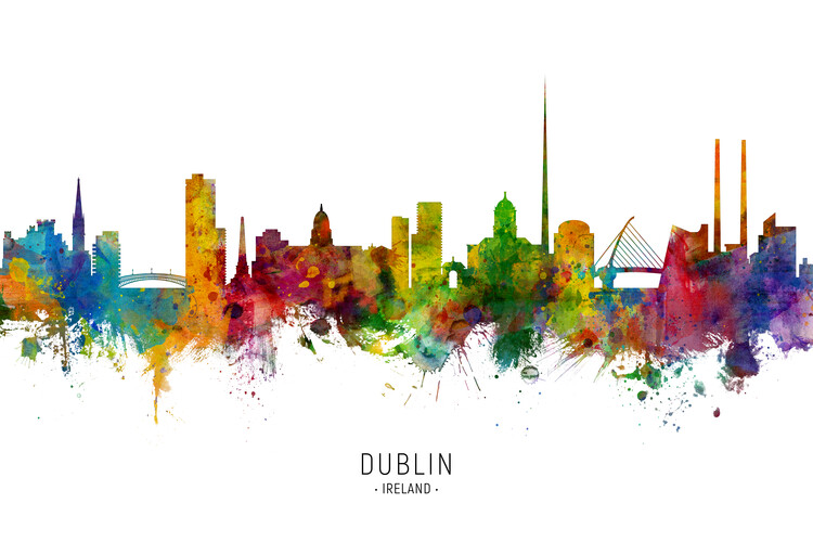 Плакат Dublin Ireland Skyline Cityscape Painting Watercolor
