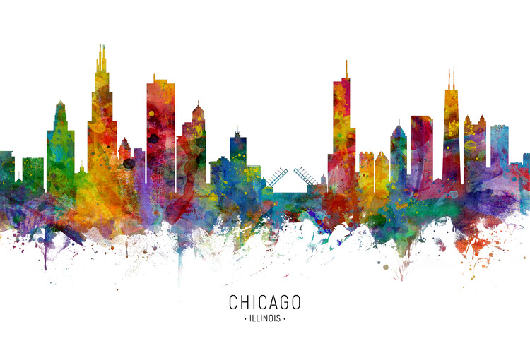 Плакат Chicago Illinois United States Skyline Cityscape Painting Watercolor
