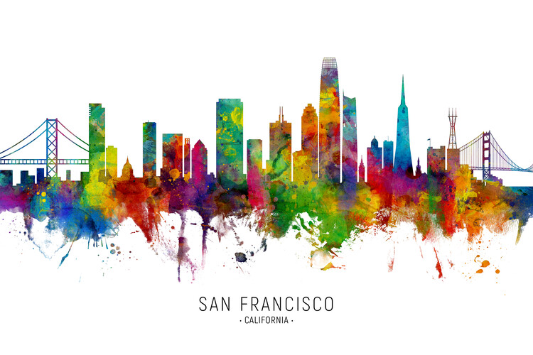 Плакат San Francisco California United States Skyline Cityscape Painting Watercolor