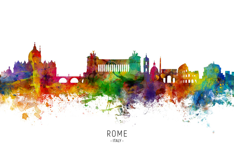 Плакат Rome Italy Skyline Cityscape Painting Watercolor