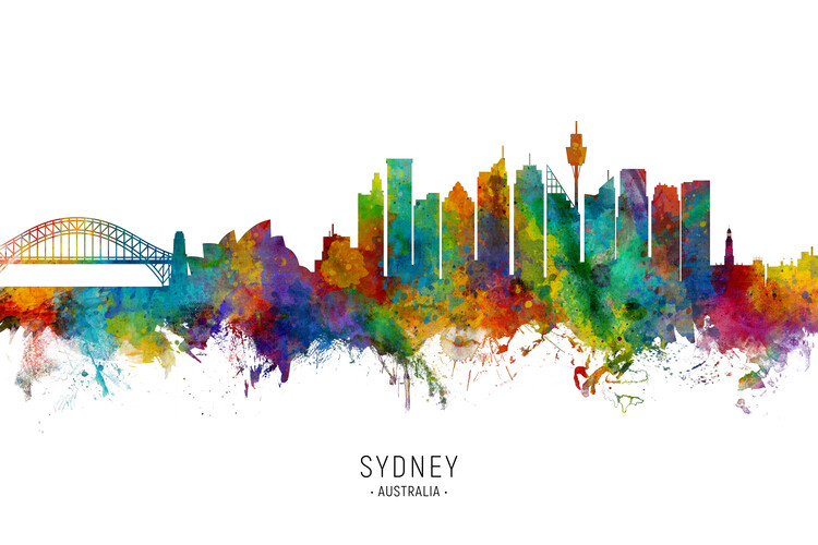 Плакат Sydney Australia Skyline Cityscape Painting Watercolor