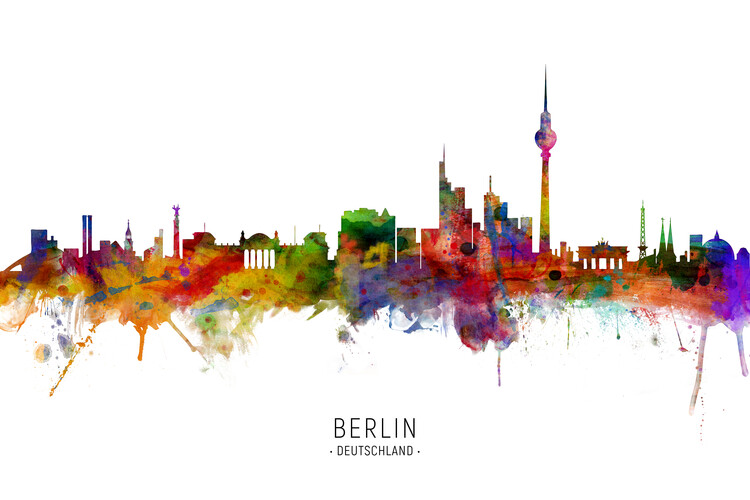Плакат Berlin Deutschland Skyline Cityscape Painting Watercolor