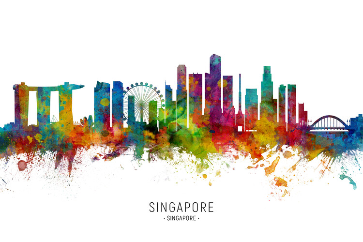 Плакат Singapore Singapore Skyline Cityscape Painting Watercolor
