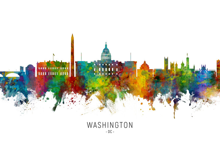 Плакат Washington DC United States Skyline Cityscape Painting Watercolor