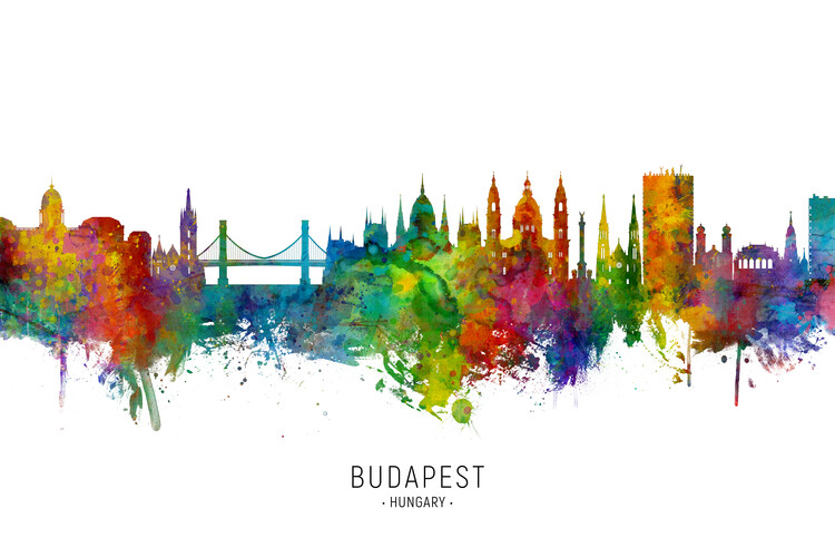 Плакат Budapest Hungary Skyline Cityscape Painting Watercolor