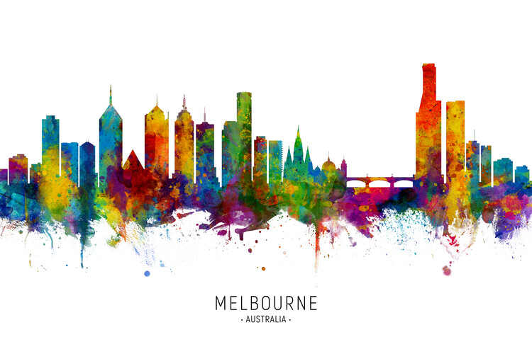 Плакат Melbourne Australia Skyline Cityscape Painting Watercolor