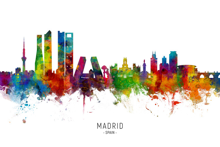 Плакат Madrid Spain Skyline Cityscape Painting Watercolor