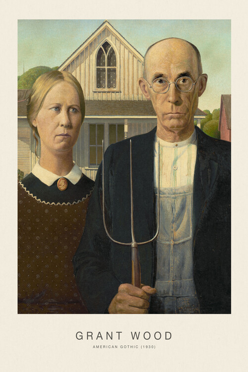Canvas Print American Gothic (Iconic Bestselling Portrait) - Grant Wood