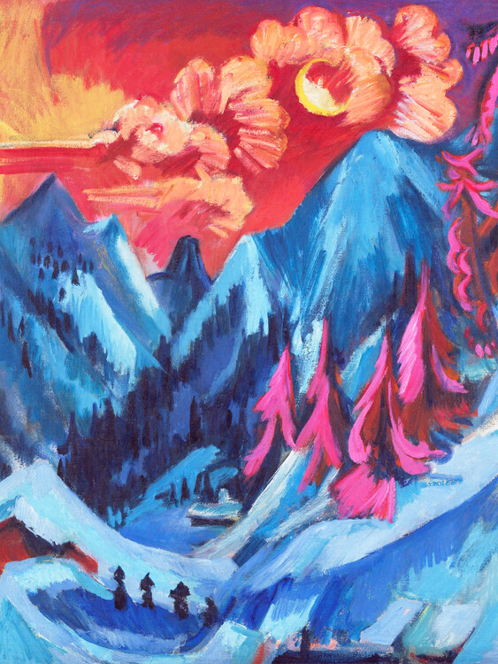 Poster Winter Landscape in Moonlight