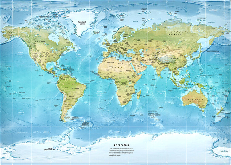 Plakát Physical World map miller projection Poster