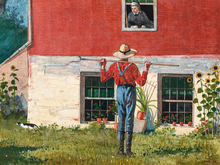 Canvas Print In the Garden (Country Farmhouse) - Winslow Homer