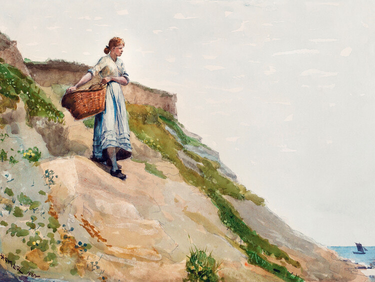 Poster The Coastal Cliff (Girl Carrying a Basket by the Sea) - Winslow Homer