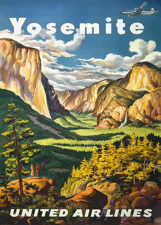 Plakát Yosemite - United Airlines - 1950's - Travel Poster
