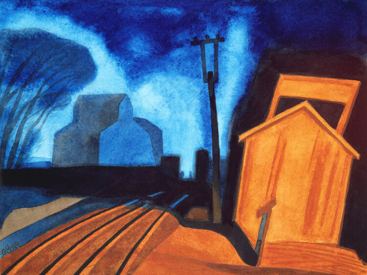 Poster Flag Station (Blue & Orange) - Oscar Bluemner