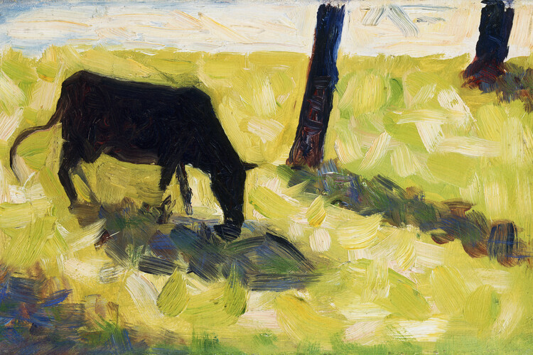 Poster Black Cow in a Meadow (Vintage Landscape) - Georges Seurat