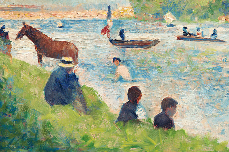 Canvas Print Horse & Boats (Traditional Waterside Painting) - Georges Seurat
