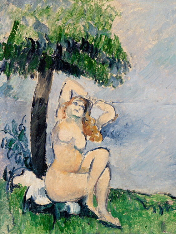 Poster Bather by the Sea Shore (Female Nude / Naked Lady with Exposed Breasts) - Paul Cézanne