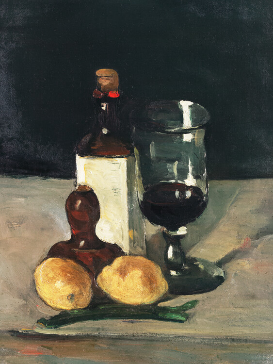 Poster Still Life with Bottle, Glass & Lemons